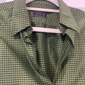 Men’s Prada button down shirt, Green and Black, size 40/15 3/4